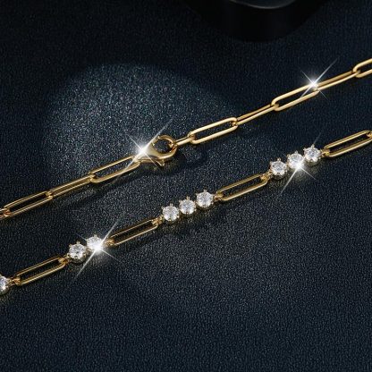 Sotiya Moissanite Paperclip Chain Necklace Yellow Gold Tone Sterling Silver-Sotiya