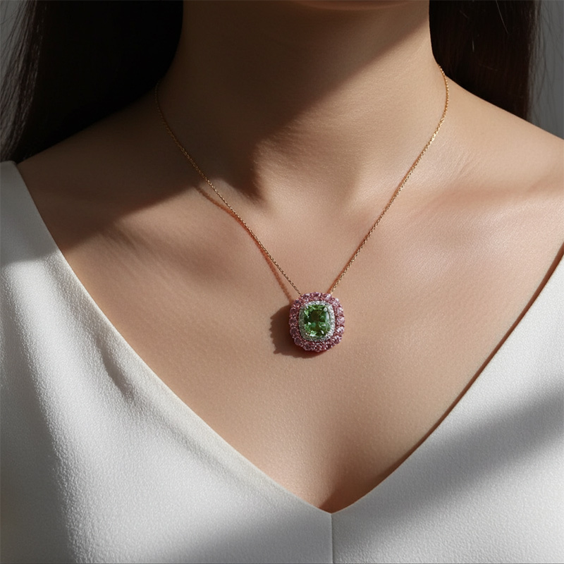 Sotiya Double Halo Cushion Cut Necklace Sterling Silver-Sotiya