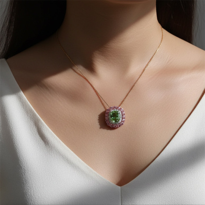 Sotiya Double Halo Cushion Cut Necklace Sterling Silver-Sotiya