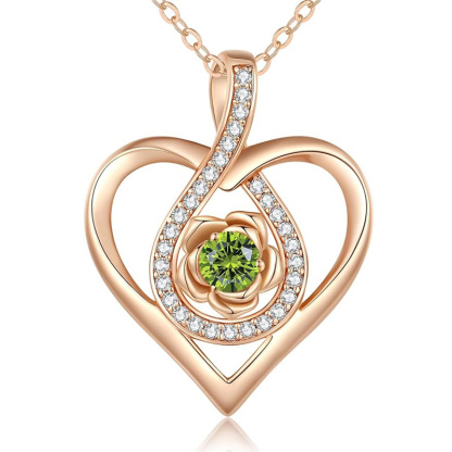Sotiya 12 Birthstones Heart Rose Round Cut Necklace Sterling Silver-Sotiya