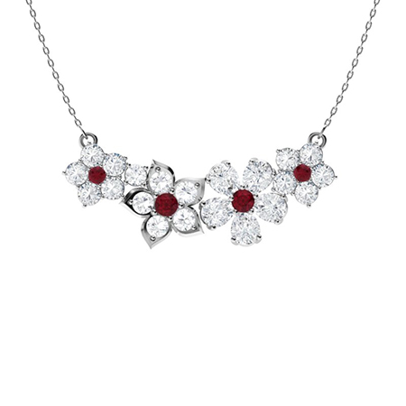 Sotiya Ruby Floral Design Necklace Sterling Silver-Sotiya