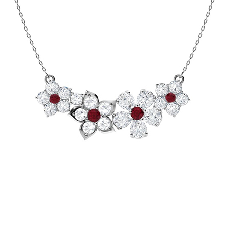 Sotiya Ruby Floral Design Necklace Sterling Silver-Sotiya