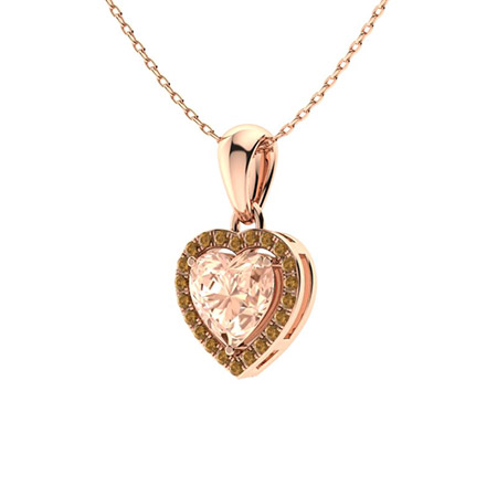 Sotiya Coffee Halo Morganite Heart Cut Necklace Sterling Silver-Sotiya