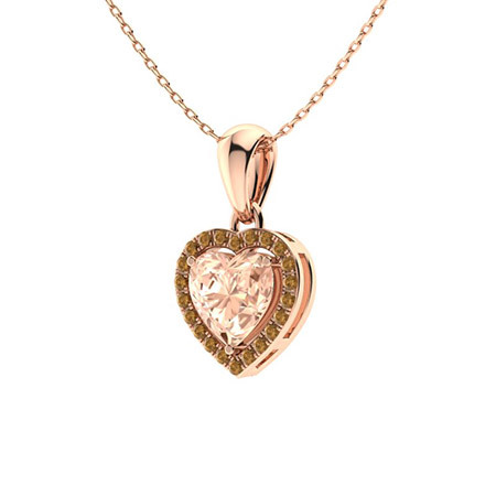 Sotiya Coffee Halo Morganite Heart Cut Necklace Sterling Silver-Sotiya