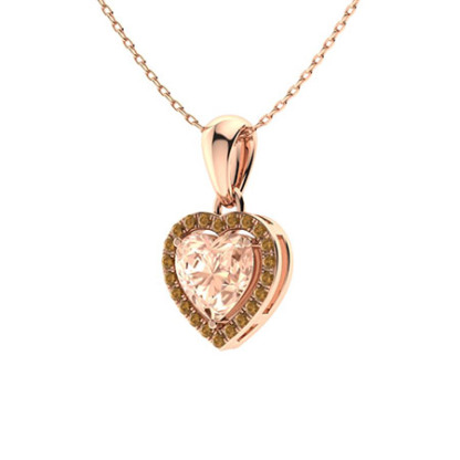 Sotiya Coffee Halo Morganite Heart Cut Necklace Sterling Silver-Sotiya