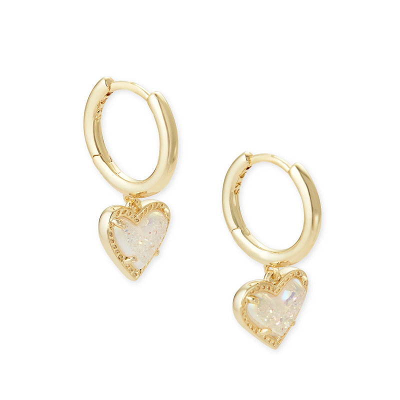 Sotiya White Heart 14K Gold Plated Drop Earrings-Sotiya