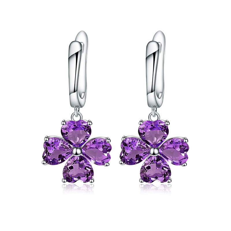 Sotiya Natural Gemstone Amethyst Four Leaf Clover Design Drop Earrings Sterling Silver-Sotiya