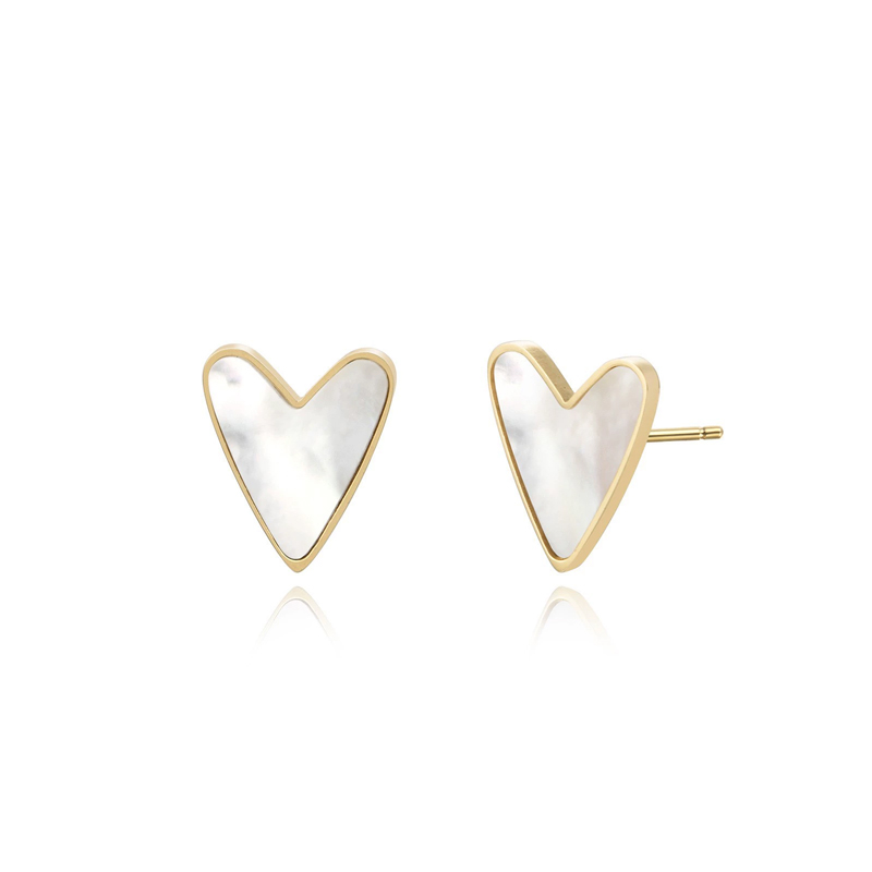 Sotiya Heart-shaped Mother of Pearl Stud Earrings Titanium Steel-Sotiya