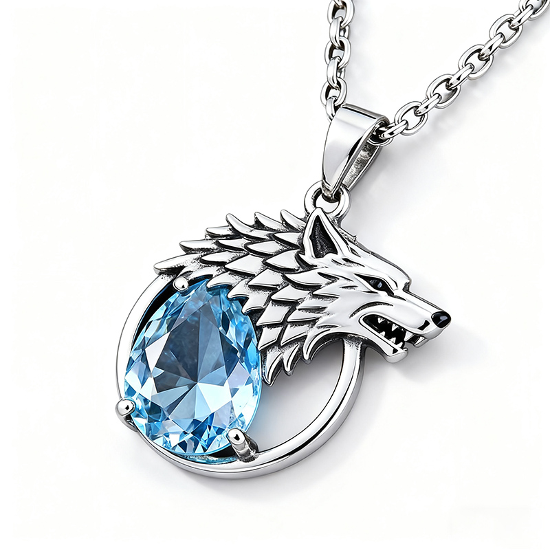 Sotiya Duskendale Direwolf Pear Cut Necklace Sterling Silver-Sotiya