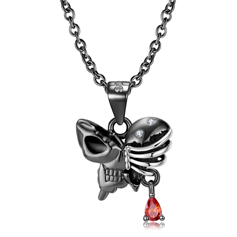 Sotiya Butterfly Skull Skeleton Necklace Sterling Silver-Sotiya