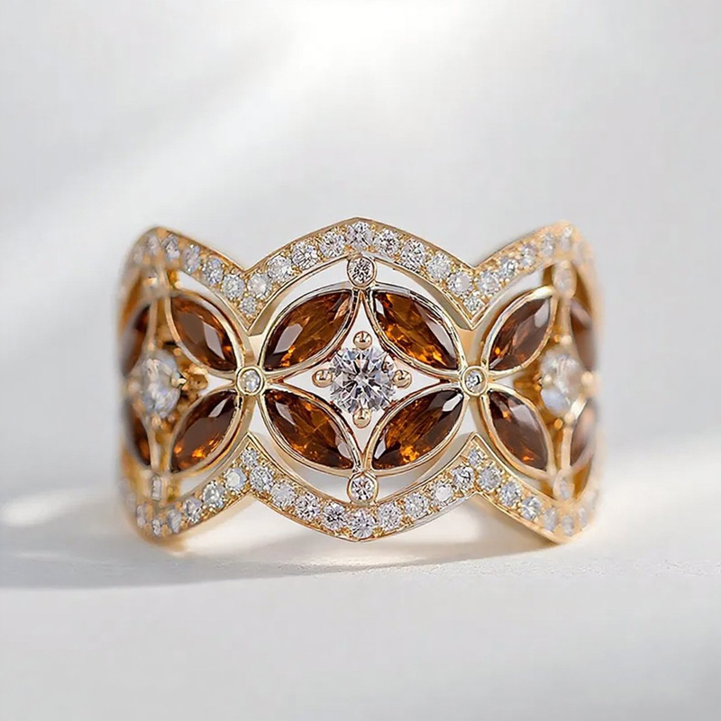 Sotiya Round and Marquise Cut Flower Ring Sterling Silver-Sotiya