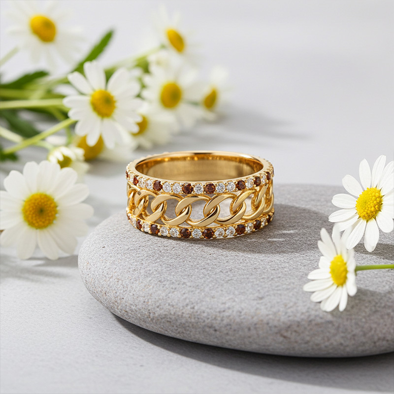 Sotiya Chain Link Coffee Women's Wedding Ring Sterling Silver-Sotiya