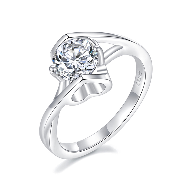 Sotiya Solitaire Heart Design Round Cut Moissanite Engagement Ring Sterling Silver-Sotiya