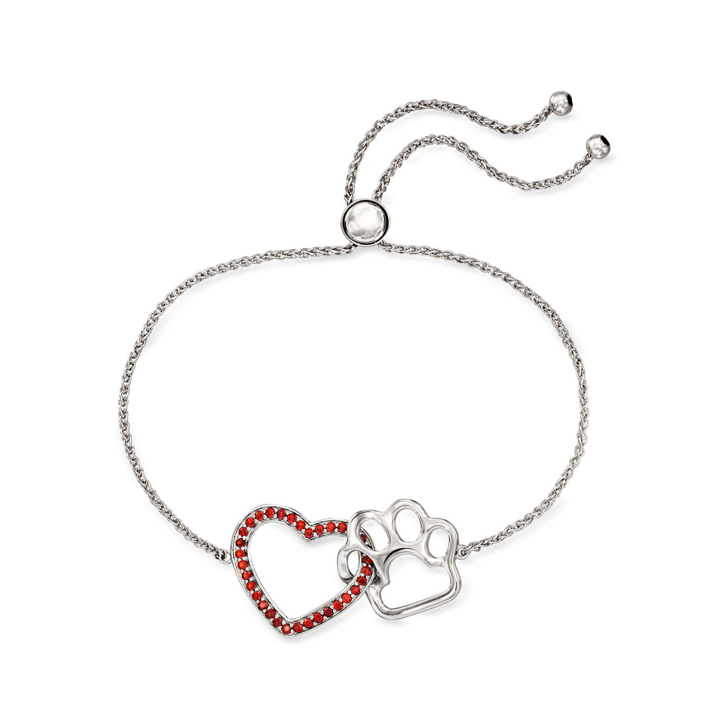 Sotiya Heart Paw Print Garnet Bolo Bracelet Sterling Silver-Sotiya