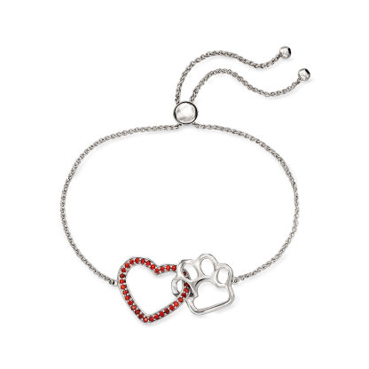 Sotiya Heart Paw Print Garnet Bolo Bracelet Sterling Silver-Sotiya