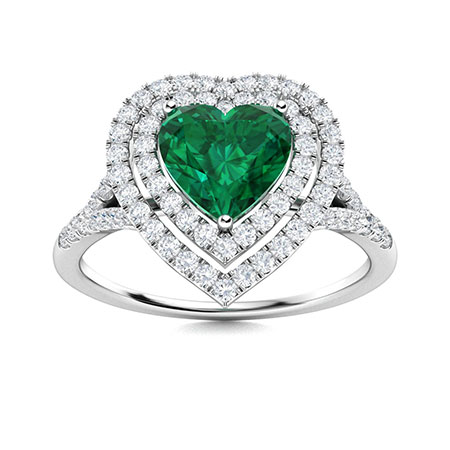 Sotiya Customizable 12 Birthstone Double Halo Heart Cut Engagement Ring Sterling Silver