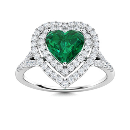 Sotiya Customizable 12 Birthstone Double Halo Heart Cut Engagement Ring Sterling Silver