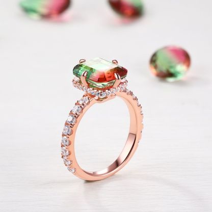 Sotiya Hidden Halo Design Emerald Cut Watermelon Engagement Ring Sterling Silver-Sotiya