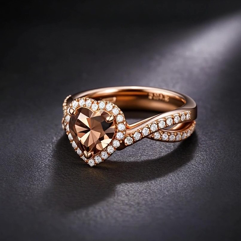 Sotiya Halo Heart Cut Twist Coffee Engagement Ring Sterling Silver-Sotiya