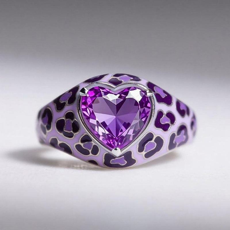 Sotiya Heart Cut Blue Leopard Print Enamel Ring Sterling Silver-Sotiya