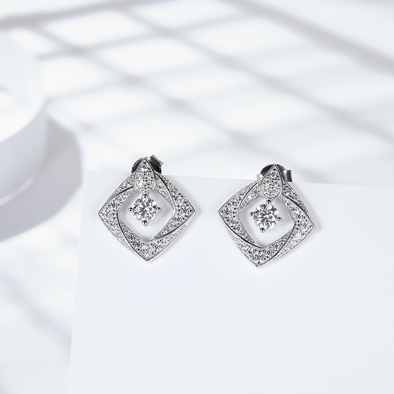 Sotiya Twist Square Design Round Cut Moissanite Stud Earrings Sterling Silver-Sotiya