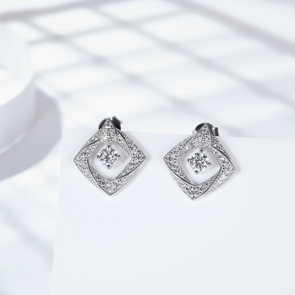 Sotiya Twist Square Design Round Cut Moissanite Stud Earrings Sterling Silver-Sotiya