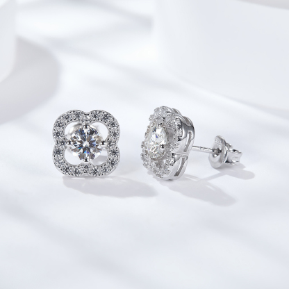 Sotiya Four Leaf Clover Round Cut Moissanite Stud Earrings Sterling Silver-Sotiya