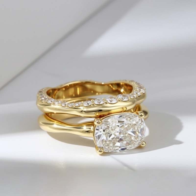 Sotiya East West Rec Cushion Cut Bridal Wedding Ring Set Sterling Silver-Sotiya