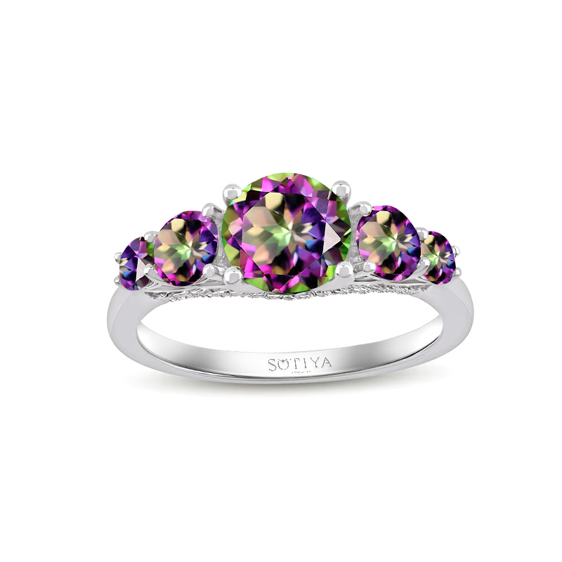 Sotiya Five-Stone Round Cut Rainbow Mystic Quartz Engagement Ring Sterling Silver-Sotiya