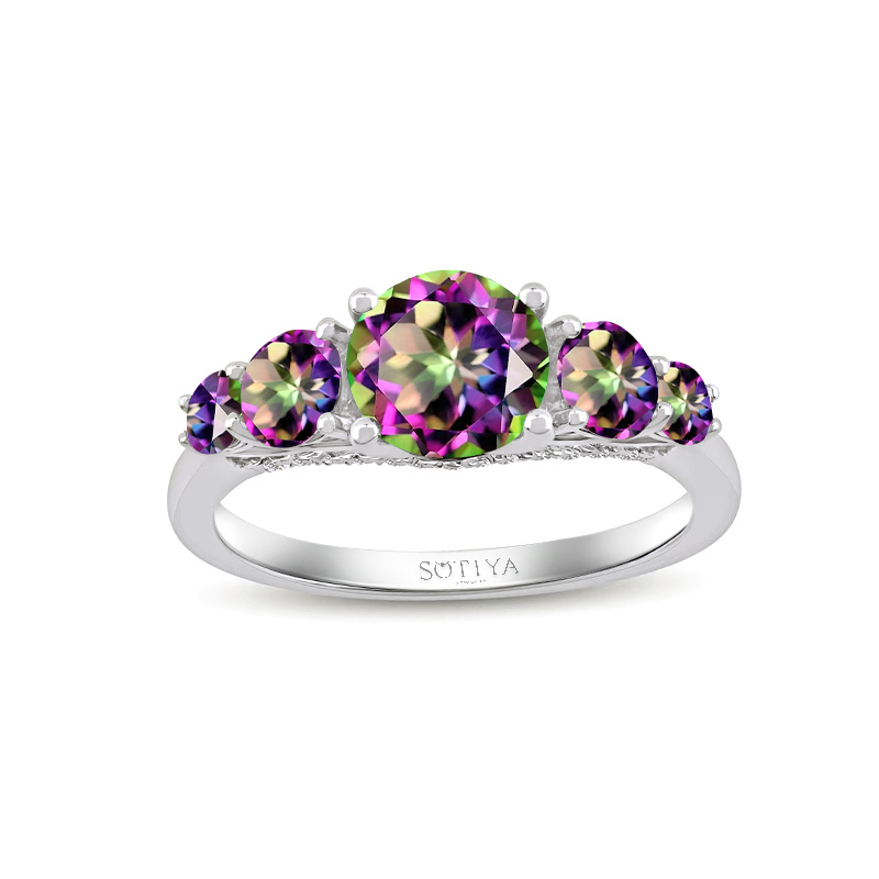 Sotiya Five-Stone Round Cut Rainbow Mystic Quartz Engagement Ring Sterling Silver-Sotiya