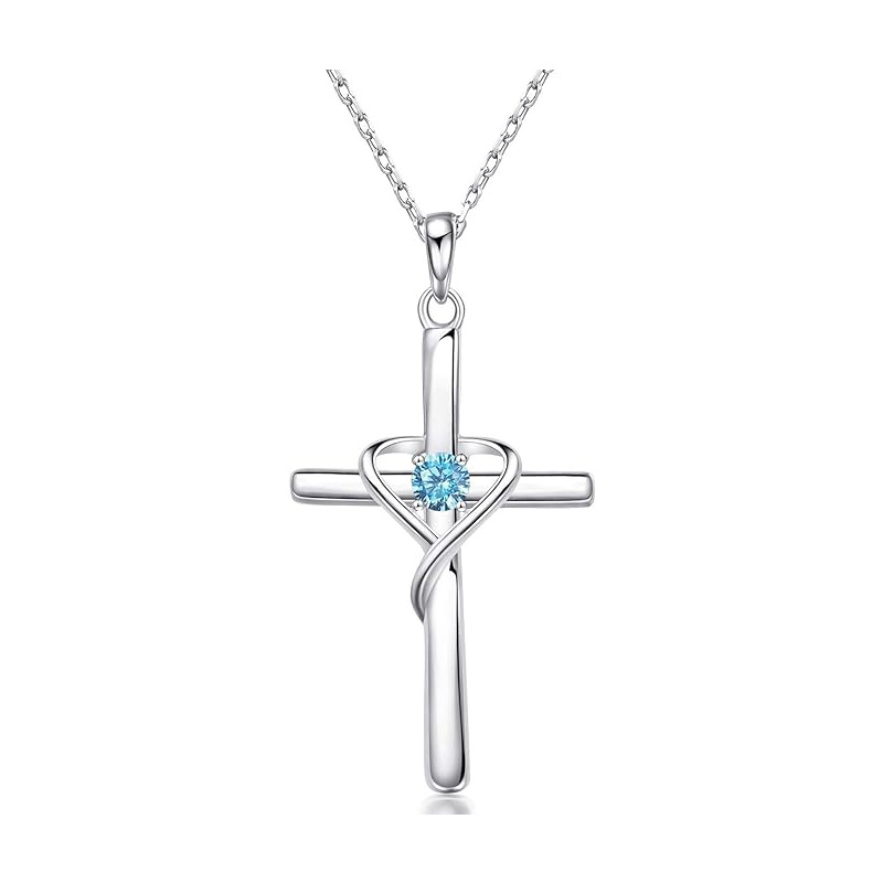 Sotiya 12 Birthstones Intertwined Cross Necklace Sterling Silver-Sotiya