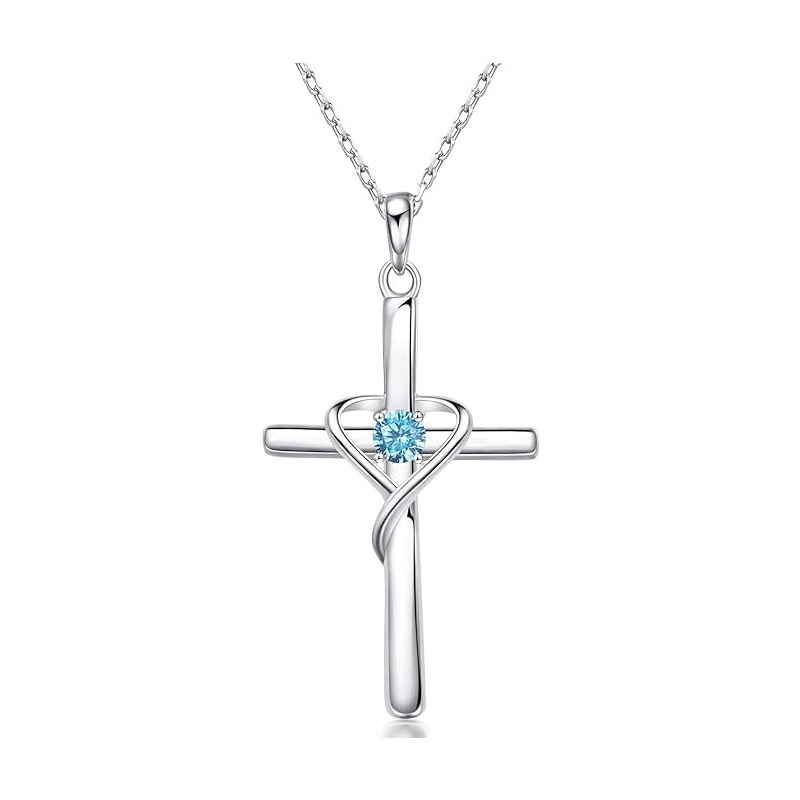 Sotiya 12 Birthstones Intertwined Cross Necklace Sterling Silver-Sotiya