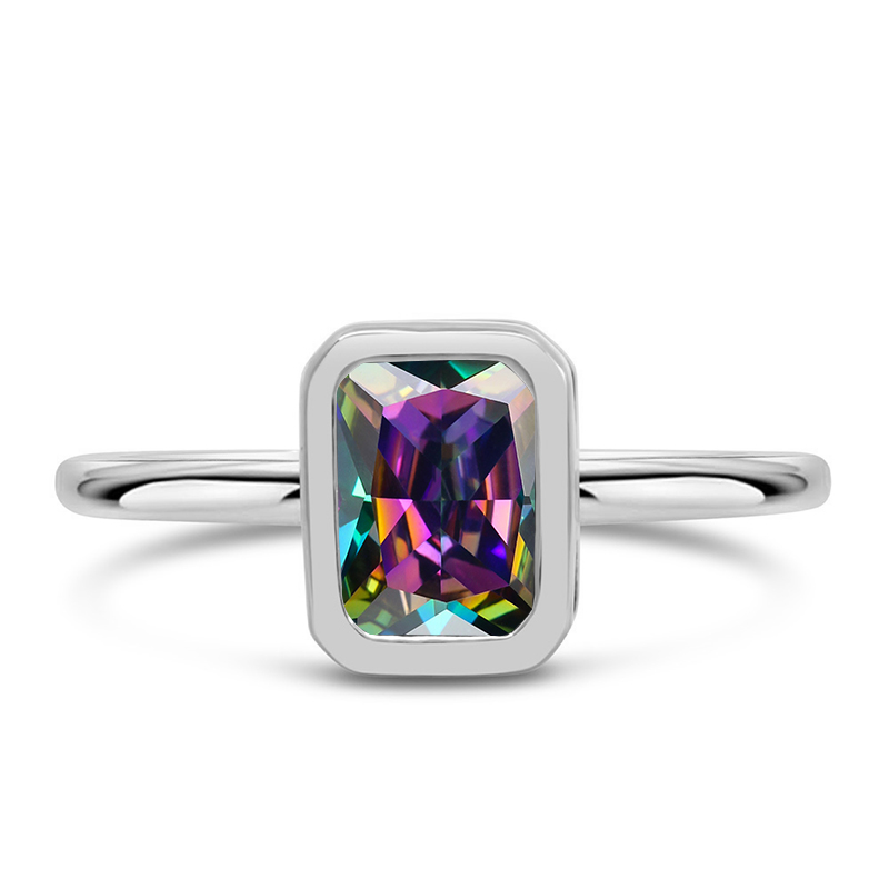 Sotiya Solitaire Rainbow Mystic Quartz Emerald Cut Engagement Ring Sterling Silver-Sotiya