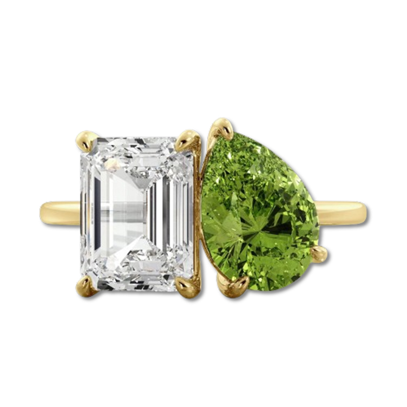 Sotiya 12 Birthstones Toi et Moi Emerald and Pear Cut Two Stone Engagement Ring Sterling Silver-Sotiya