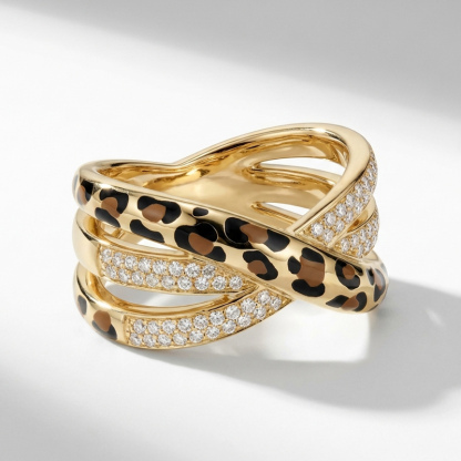 Sotiya Cross Leopard Print Coffee Enamel Ring Sterling Silver-Sotiya