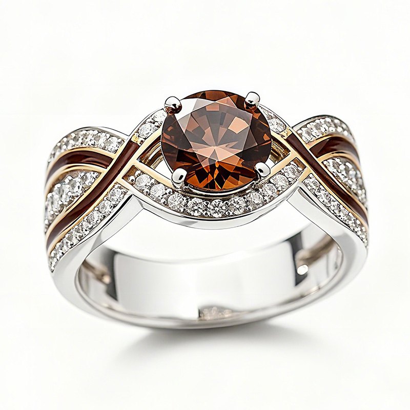 Sotiya Round Cut Crossover Coffee Enamel Engagement Ring Sterling Silver-Sotiya