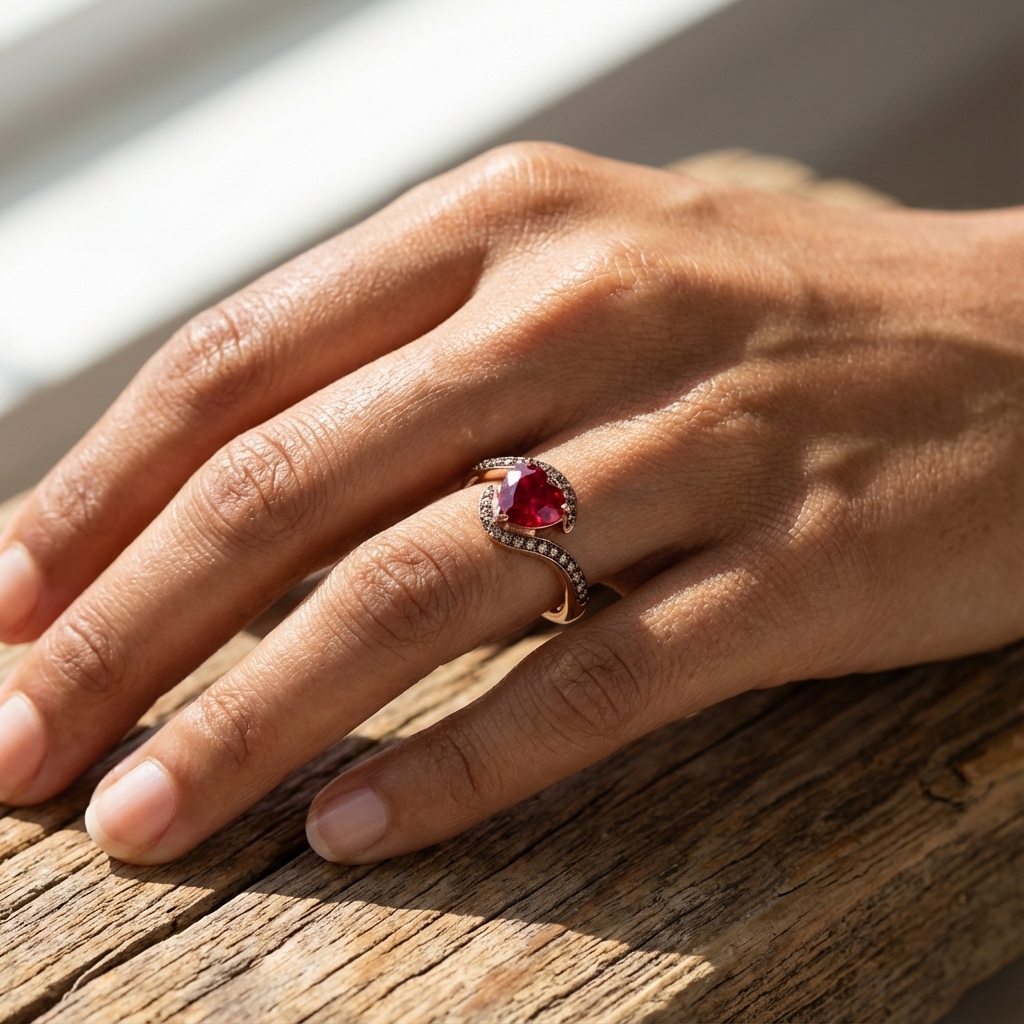 Sotiya Wavy Band Embraces Heart Cut Coffee Engagement Ring Sterling Silver-Sotiya