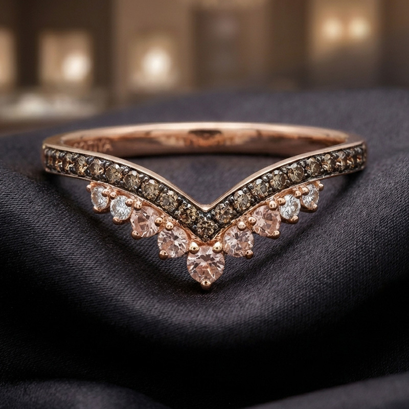 Sotiya V-shaped Synthetic Morganite Coffee Women's Wedding Ring Band Sterling Silver-Sotiya