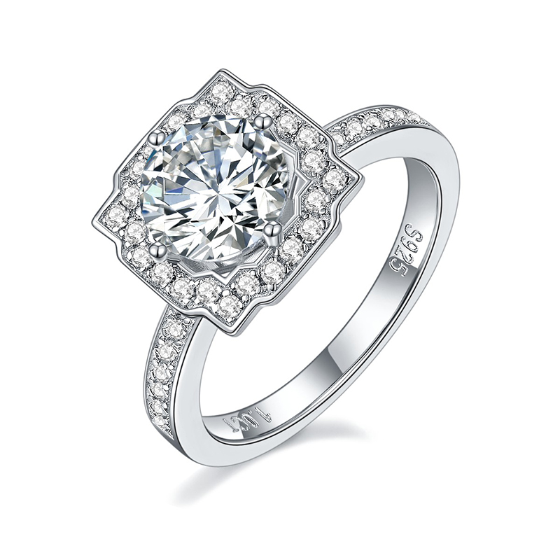 Sotiya Belle Geometry Round Cut Moissanite Engagement Ring Sterling Silver-Sotiya