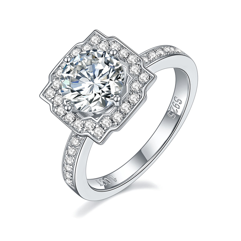 Sotiya Belle Geometry Round Cut Moissanite Engagement Ring Sterling Silver-Sotiya