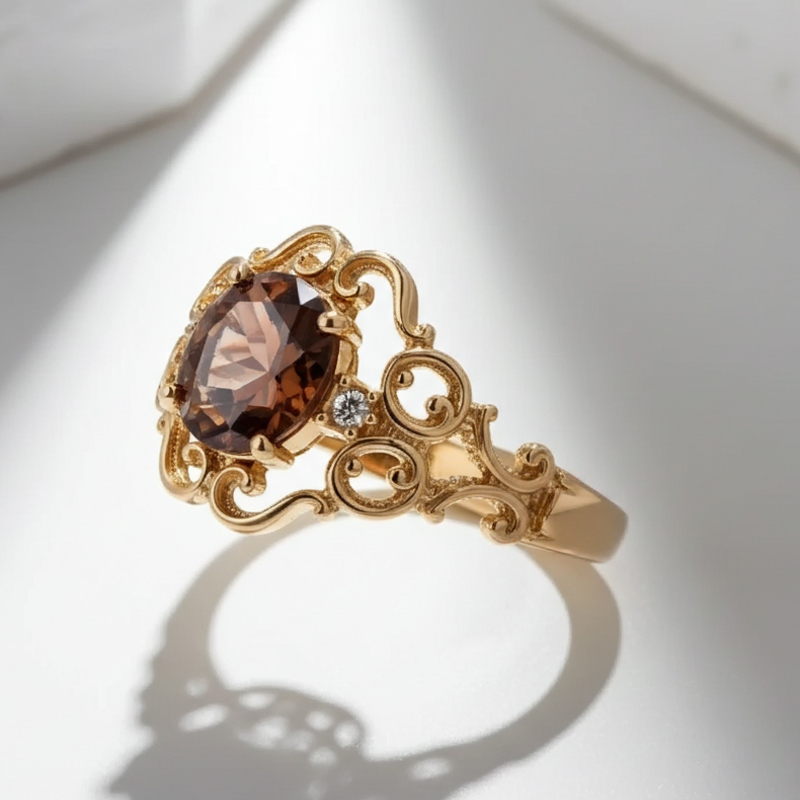 Sotiya Rococo Oval Cut Coffee Engagement Ring Sterling Silver-Sotiya