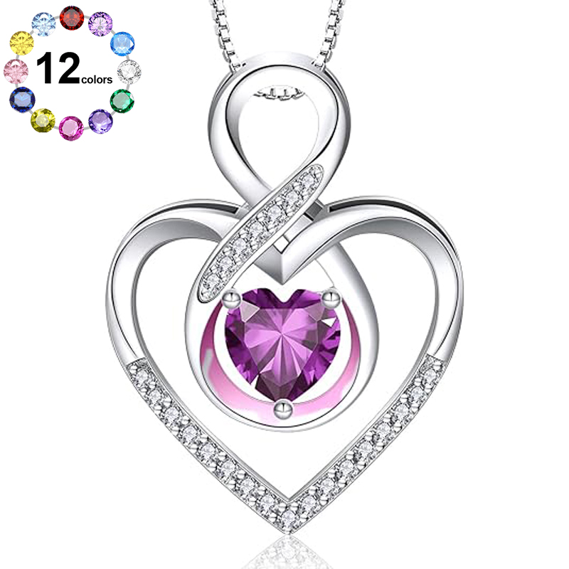 Sotiya 12 Birthstones Intertwined Infinity Heart Necklace Sterling Silver-Sotiya