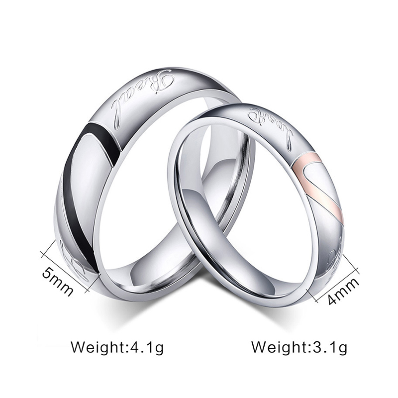 Sotiya Two Tone Heart Couple Rings Titanium Steel-Sotiya
