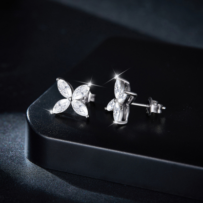 Sotiya Flower Design Marquise Cut Moissanite Stud Earrings Sterling Silver-Sotiya