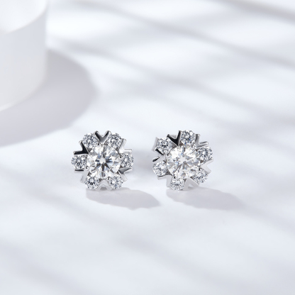 Sotiya Snowflake Round Cut Moissanite Stud Earrings Sterling Silver-Sotiya