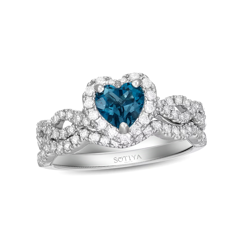 Sotiya Halo Heart Cut Twist Wedding Ring Set Sterling Silver-Sotiya