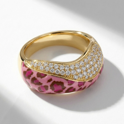 Sotiya Leopard Print Pink Enamel Ring Sterling Silver-Sotiya