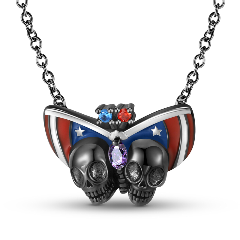 Sotiya American Skull Necklace Enamel Sterling Silver-Sotiya