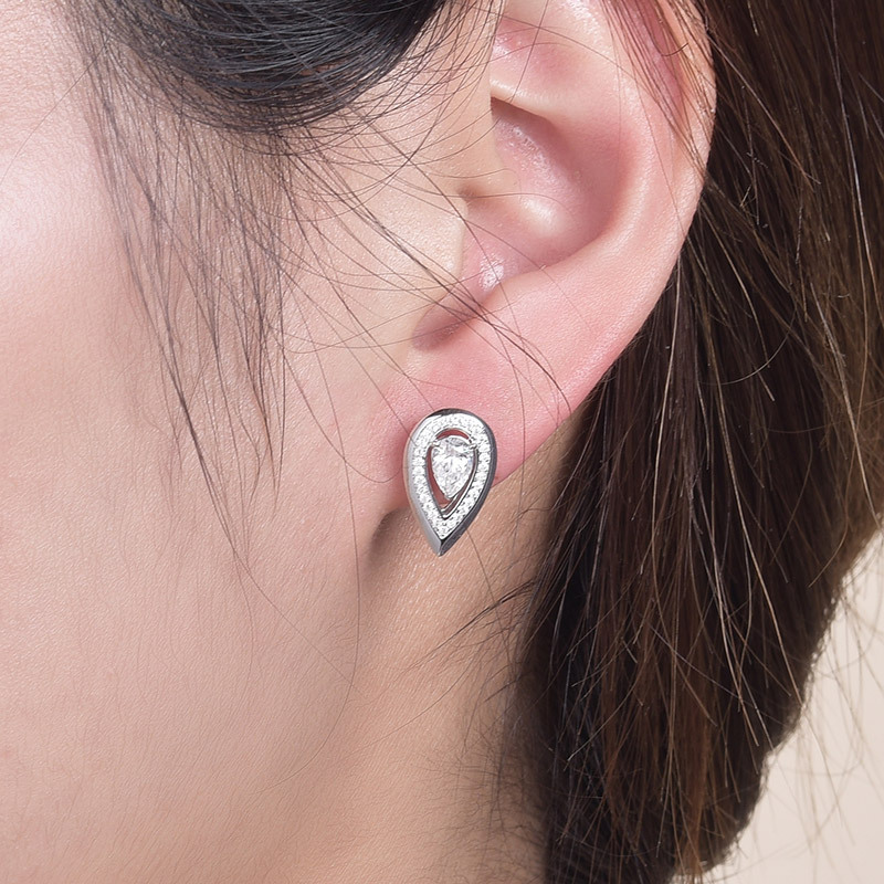 Sotiya Halo Pear Cut Moissanite Stud Earrings Sterling Silver-Sotiya