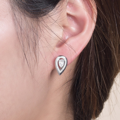 Sotiya Halo Pear Cut Moissanite Stud Earrings Sterling Silver-Sotiya